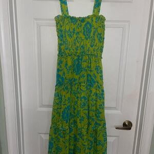 Green and Blue Floral Midi Dress (Size M)